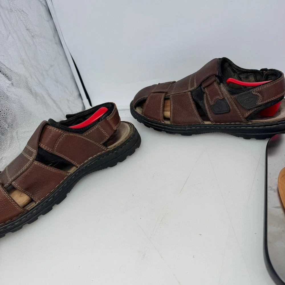 Hush Puppies Sandals Men 15 EW Brown Leather Gulf Fisherman Hook And Loop Strap